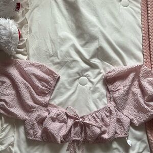 PrettyLittleThing Blush Textured Tie-Front Top